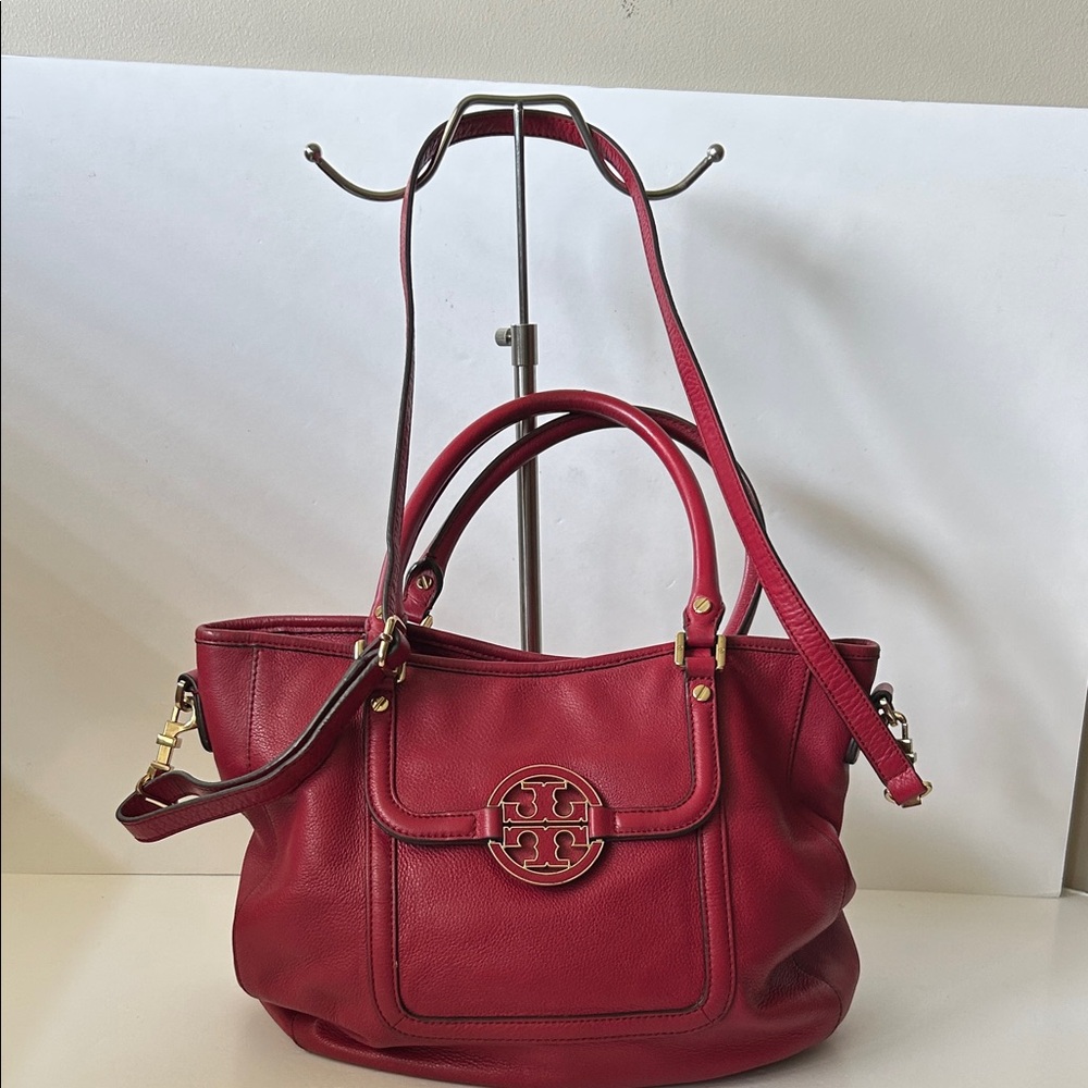 Tory Burch Large Red Leather Shoulder Crossbody Bag Luxury Brand Great Price!!!!